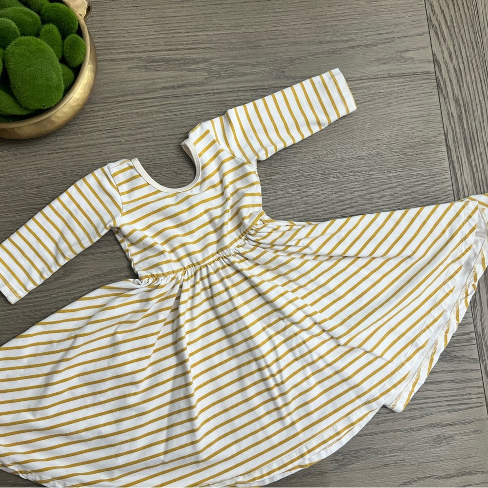 Alice + Ames  Long Sleeve Striped Mustard Twirl Dress